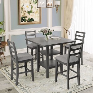 NicBex Dining Room Table Set for 4 Square Dining Room Table with Wooden Tabletop, 4 Padded Chairs and 2-Tier Shelves for Dining Room - 1 of 4