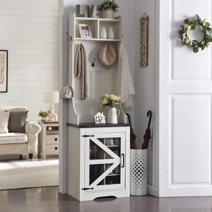 OKD 23″ Wide Hall Tree with 6 Shoe Cubbies & 5 Coat Hooks, Farmhouse Entryway Hutch with adjustable shelves - 1 of 4