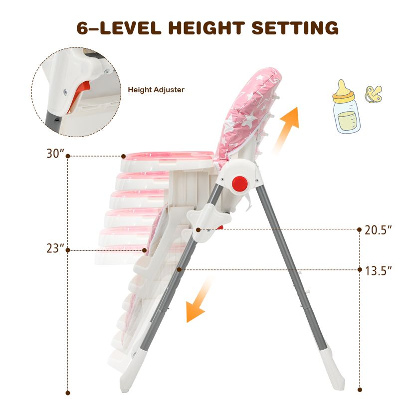 Infans Folding Baby High Chair Dining Chair w/ 6-Level Height Adjustment Pink, 4 of 8