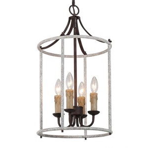 LNC Ribbon 4-Lights 12.5" Farmhouse Cylinder Mini Chandelier, Rustic Bronze and Distressed Grayish White - 1 of 4