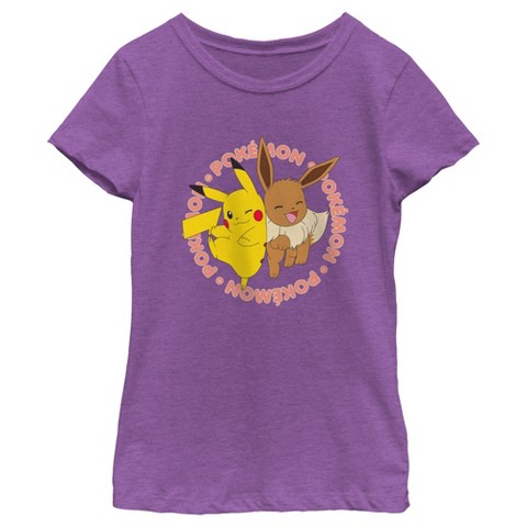 Pokemon Girl's Pokemon Pals Pikachu and Eevee T-Shirt - Purple Berry - Medium