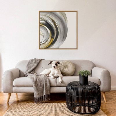Odyssey Abstract Gray and Gold Canvas Wall Art with Maple Frame