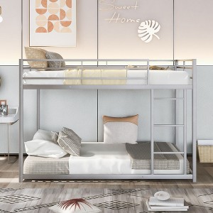 CAVINAS Full over Full Bunk Bed Metal Bed Frame with Full Length Guardrails and Ladder for Bedroom, Silver - 1 of 4