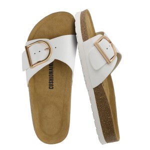 CUSHIONAIRE Leeds Sandals for Women, Slip On Big Buckle Slide Womens Sandals with Memory Foam Footbed, Comfortable Summer Footwear - 1 of 4