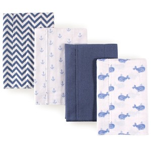 Hudson Baby Infant Boy Cotton Flannel Burp Cloths 4pk, Whale, One Size - 1 of 1