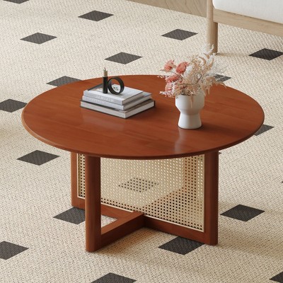 NicBex Natural Solid Wood Coffee Table with Faux Rattan Design,Elegant Tea Table,Center Table for Living Room