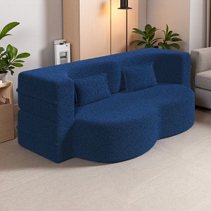 78" Teddy Fabric Floor Sofa Bed with 2 Pillows & Plush Foam Mattress - 1 of 4