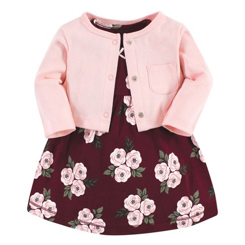 Baby Girls Cotton And Cardigan Set, Burgundy Floral, 3 Toddler : Target
