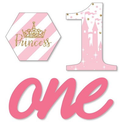 Big Dot of Happiness 1st Birthday Little Princess Crown - DIY Shaped Pink and Gold Princess First Birthday Party Cut-Outs - 24 Count