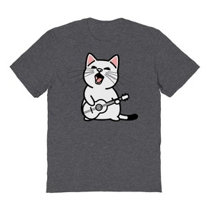Rerun Island Men's Singing Cat Guitar Short Sleeve Graphic Cotton T-Shirt - Dark Heather XL - 1 of 4