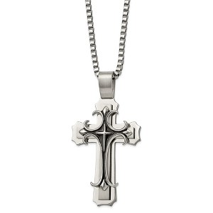 Black Bow Jewelry Stainless Steel & Black Enamel Oversized XXL Cross Necklace, 24 Inch - 1 of 4