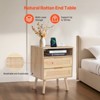 VEVOR Rattan Nightstand, Boho Bedside Table with Open Shelf 2 Drawers, Rattan End Table Nightstand with Solid Wood Legs, Natural - 3 of 4
