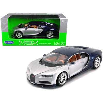 Bugatti Chiron Silver / Blue 1/24 - 1/27 Diecast Model Car by Welly