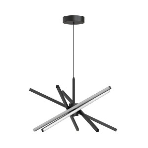 5-Light Black Modern LED Chandelier, Linear Pendant Light with Remote, 3-Color Dimmable for Dining Room Kitchen Island - 1 of 4
