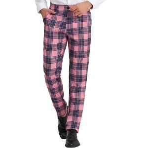 INSPIRE CHIC Men's Casual Flat Front Stretch Business Plaid Pattern Pants - 1 of 4