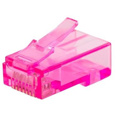 Monoprice 8P8C RJ45 Plug With Inserts For Solid Cat6 Ethernet Cable - Pink (100 pcs/pack) Gold Plated Contacts