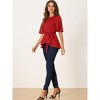 Allegra K Women's Split Half Sleeve Crew Neck Belted Casual Peplum Blouses - 4 of 4