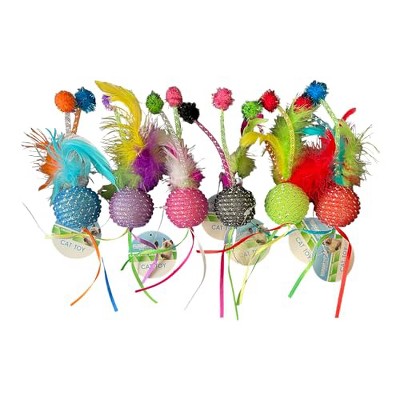 Multipet Mesh Feather Ball Cat Toy - Fun, Creative, Durable Playtime Delights (-Pack Colors May Vary)