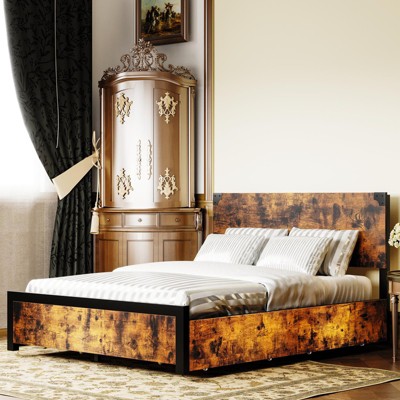 COZONY Platform Bed with Wooden Headboard, Under-Bed Storage & Metal Legs — Noise-Free, No Box Spring, Easy Assembly