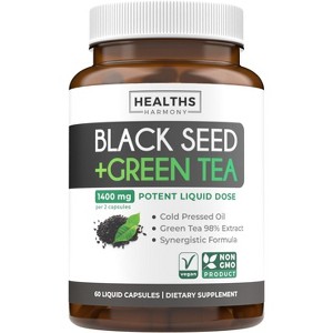 Black Seed Oil + Green Tea Liquid Capsules, Cold-Pressed Nigella Sativa with Green Tea Extract for Wellness & Energy Support, Health's Harmony, 60ct - 1 of 4