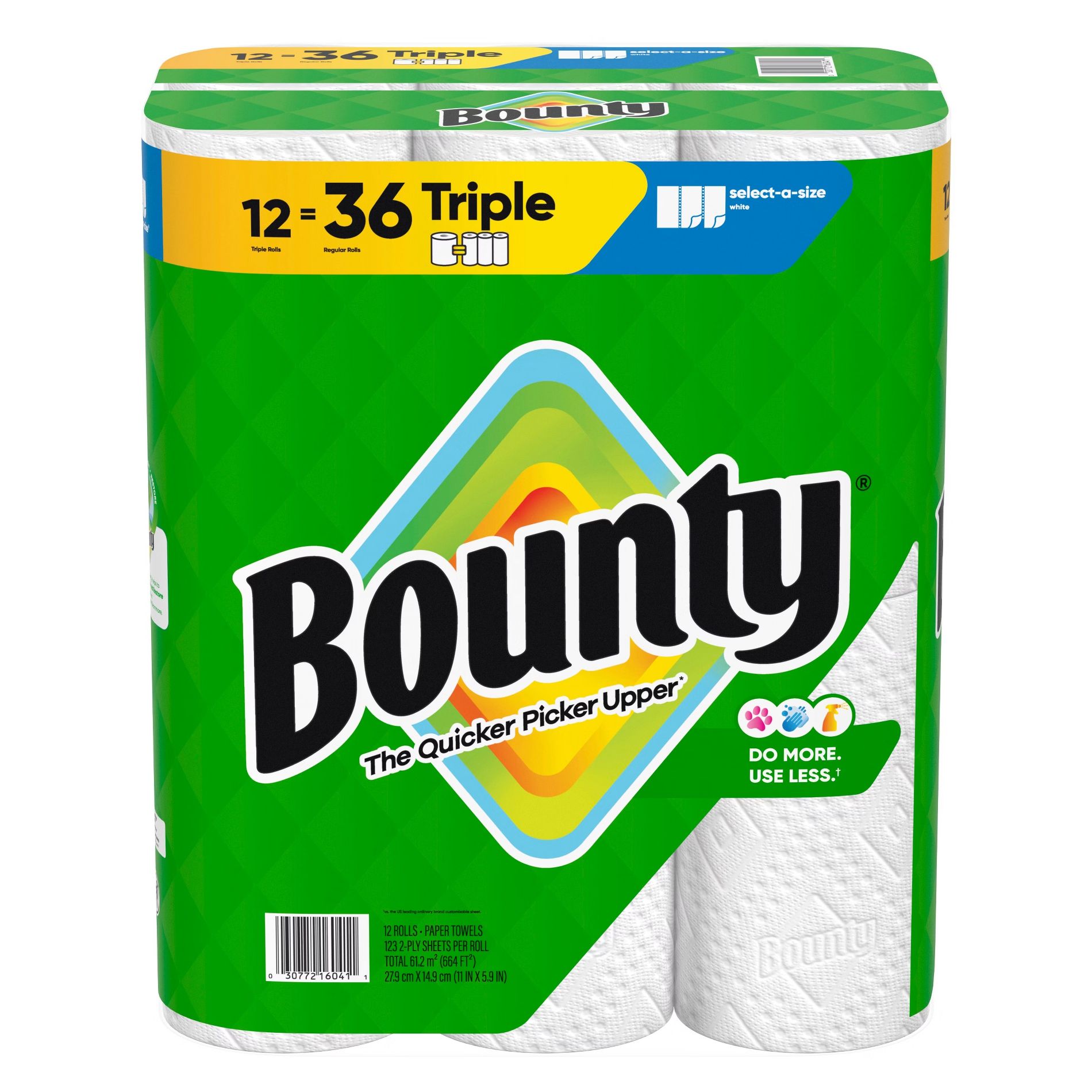 Bounty Select-A-Size Paper Towels - 12 Triple Rolls - 2-Ply - 123 Sheets