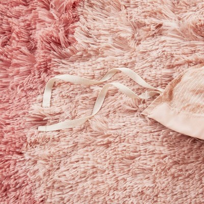 Blush Ombre Shaggy Faux Fur King Bedspread Set