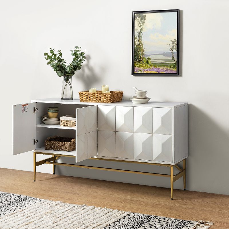 Emily 60''Contemporary Storage Wide Sideboard with Faceted Geometric Accents | KARAT HOME, 4 of 12