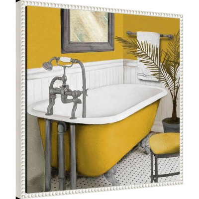 Sunny Bath I Yellow and White Canvas Wall Art with Beaded Frame