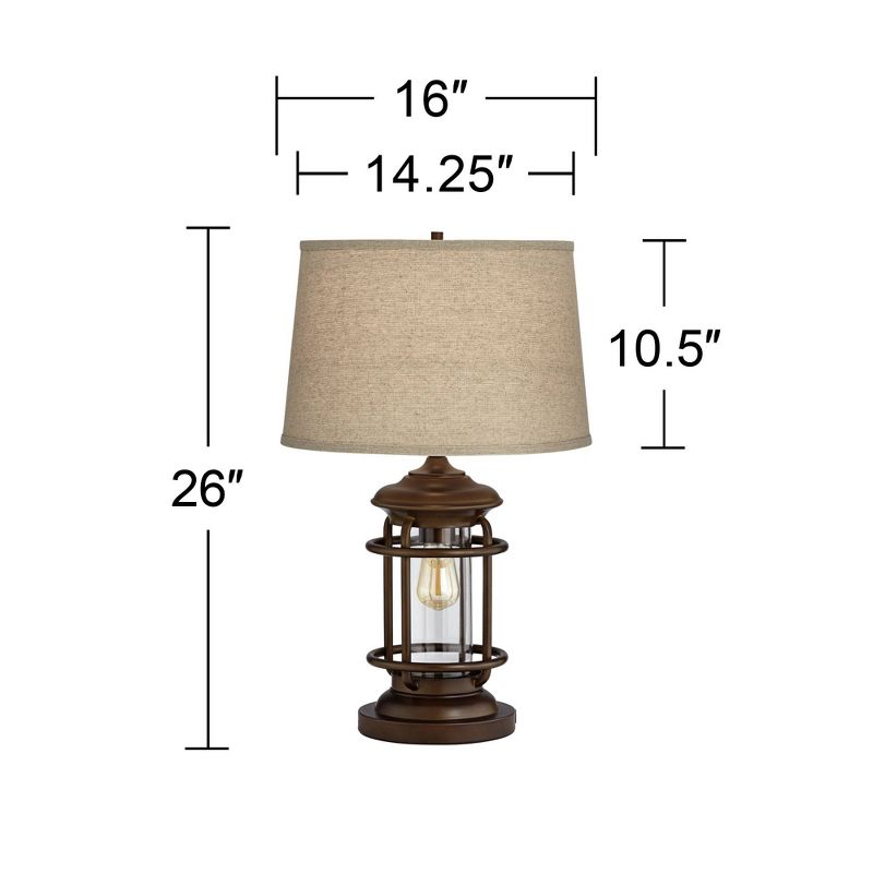 Franklin Iron Works Andreas 26" High Lantern Industrial Farmhouse Rustic Table Lamps Set of 2 USB Port Night Light Brown Metal Living Room Charging, 4 of 10