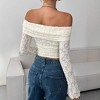Women's Off-the-Shoulder Lace Long Sleeve Crop Top Floral Ruffled Blouse - 2 of 2
