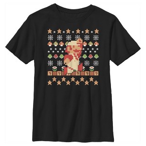 Boy's Nintendo Ugly Christmas Super Mario Pixel T-Shirt - 1 of 4