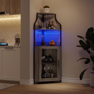 Homfan 5-Tier Corner Bar Cabinet with Lights, Adjustable Shelves & Glass Doors - Home Liquor Wine Display - 1 of 4