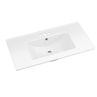 APRILSOUL Bathroom Vanity Sink Top with Three Holes, Ceramic Vanity Sink Top with Overflow, Drop in Bathroom Vessel Sink, Glossy White