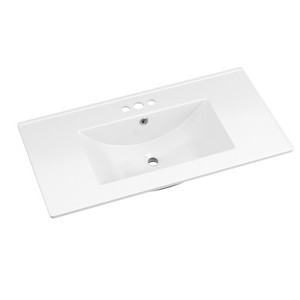APRILSOUL Bathroom Vanity Sink Top with Three Holes, Ceramic Vanity Sink Top with Overflow, Drop in Bathroom Vessel Sink, Glossy White - 1 of 4