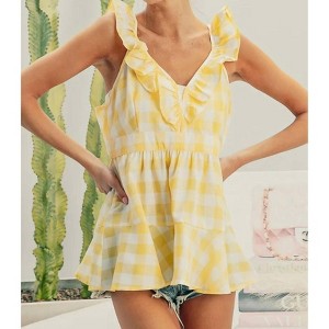 Women's Ruffled Neckline Peplum Top - BiBi - 1 of 4