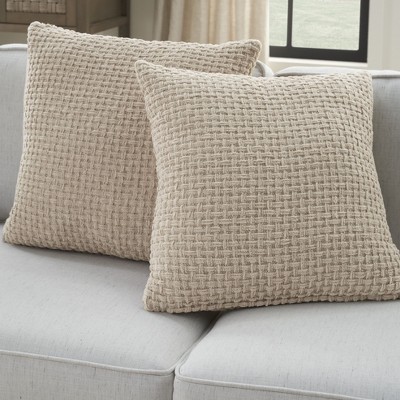 Beige Woven Chenille 18" x 18" Set of 2 Throw Pillows