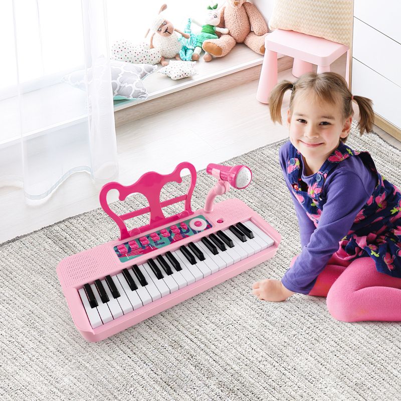 Costway 37-Key Kids Piano Keyboard Toy Musical Electronic Instrument with Stool Pink\Blue\Black, 4 of 11
