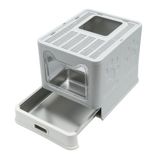 Artloge XXL Stainless Steel Tray Cat Litter Box Enclosed Cat Toilet with Lid & Scoop Anti-Urine Leakage Easy Cleaning - 1 of 4