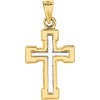 14k Yellow Gold 0.8" Block-Ended Two-Tone Cross Charm Pendant with optional Adjustable Chain Necklace - 4 of 4