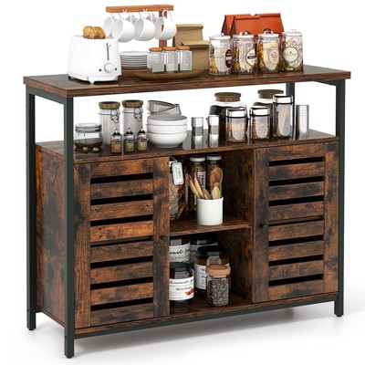 Tangkula Buffet Cabinet Kitchen Storage Cabinet with 3 Adjustable Shelves Anti-Tipping Kits & Push-To-Open Doors Industrial Sideboard for Dining Room
