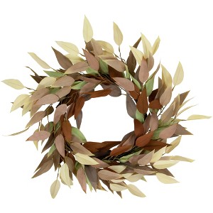 Northlight Autumn Harvest Neutral Fall Foliage Leaf Wreath, 22-Inch, Unlit - 1 of 4