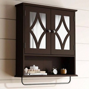 Wall Mounted Bathroom Cabinet Over Toilet with Towel Rack and Adjustable Shelf Large Brown Storage Cabinet 22x25 Inch - 1 of 4