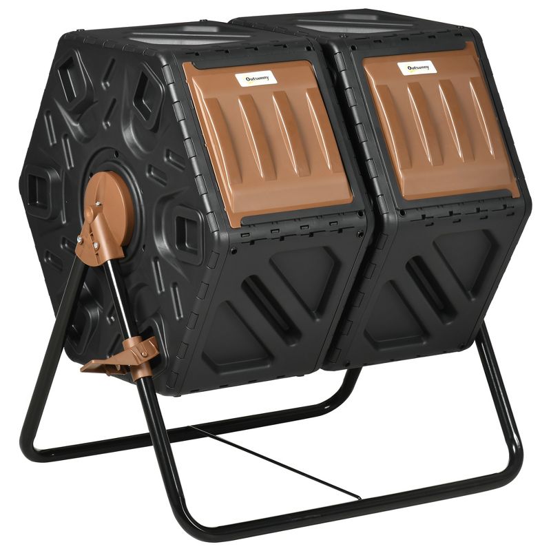 Outsunny Rotating Composter, 34.5 Gallon Dual Chamber Compost Bin with Ventilation Openings and Steel Legs, 1 of 7
