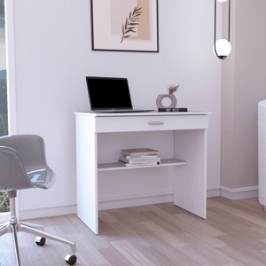 INFURNIC Desks Compact Writing Desk with Storage Drawer and Lower Shelf for Organized Workspace, White, 19.6"*31.5"*29" - 1 of 4