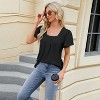Womens Square Neck Pleated Blouse with Flutter Sleeve Eyelet Embroidered Curved Hem Tops with Circular Sleeve Textured Summer Tunic Blouse - 3 of 4