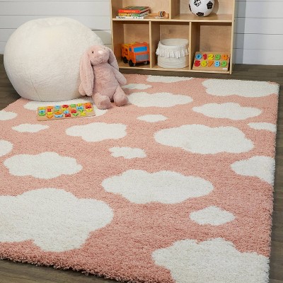 Pink and White Synthetic Shag Kids' Rug 4' x 6'
