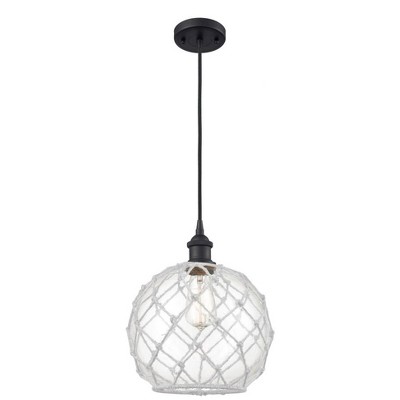 Farmhouse Rope - 1 Light Cord Hung Mini Pendant In Industrial Style-13 Inches Tall and 10 Inches Wide