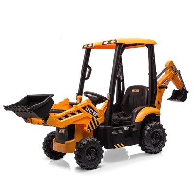 4 in 1 JCB Ride On Excavator, 12V Kids Toy with Remote Control & Front Loader & Digger, Four Transformable Forms