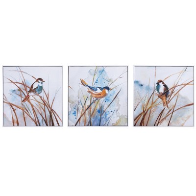 Set of 3 Feathered Canvas Wall Arts White - StyleCraft: Merle Trio, Nautical Decor, Animal Subject
