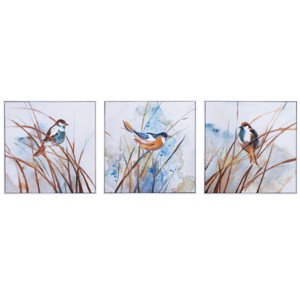 Set of 3 Feathered Canvas Wall Arts White - StyleCraft: Merle Trio, Nautical Decor, Animal Subject - 1 of 4